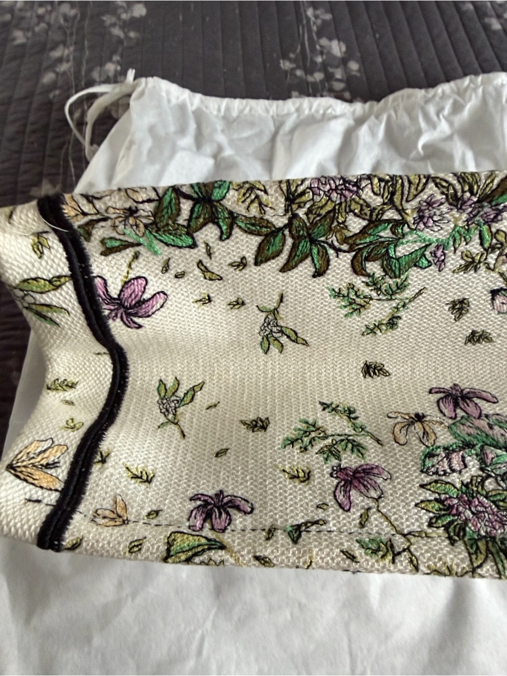 Dior Cream Canvas Floral & Blue Stripe Book Tote - Picture 6 of 8